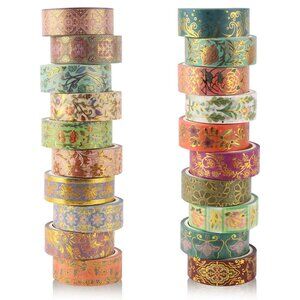Gold Foil Floral Decorative Tape Set 20 Rolls Retro Washi Tape Aesthetic DIY Art